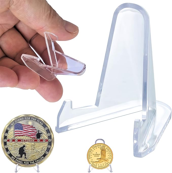 LRANFOW Coin Stand 50 PCS 1.4" Acrylic Stands for Display Coins Challenge Medals Casino Chips