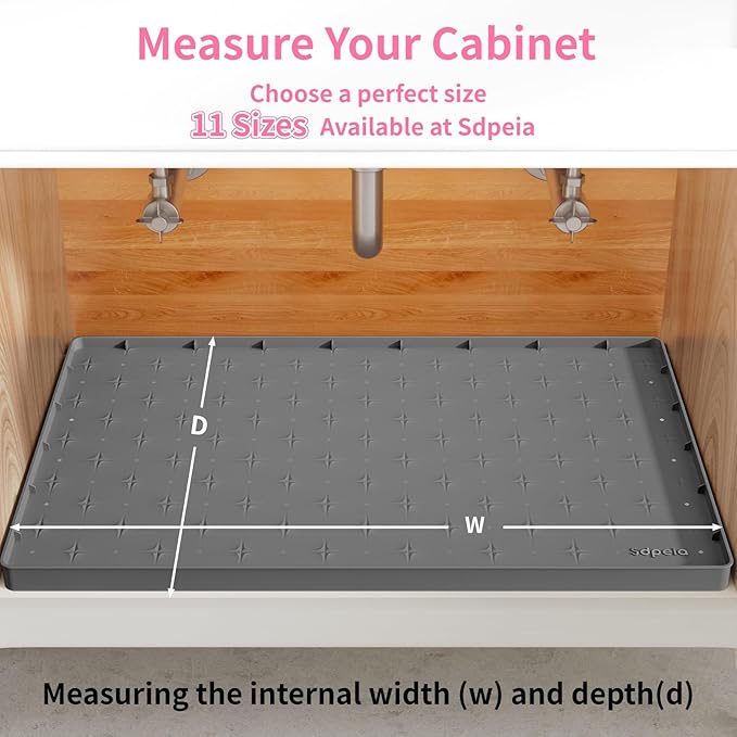 Sdpeia Under Sink Mat 22"×19" Waterproof Silicone Cabinet Liner & Sink Protector for Kitchen & Bathroom, Multi-Purpose Organizers Tray for Pets, Laundry, Cat Litter Mat,Gray