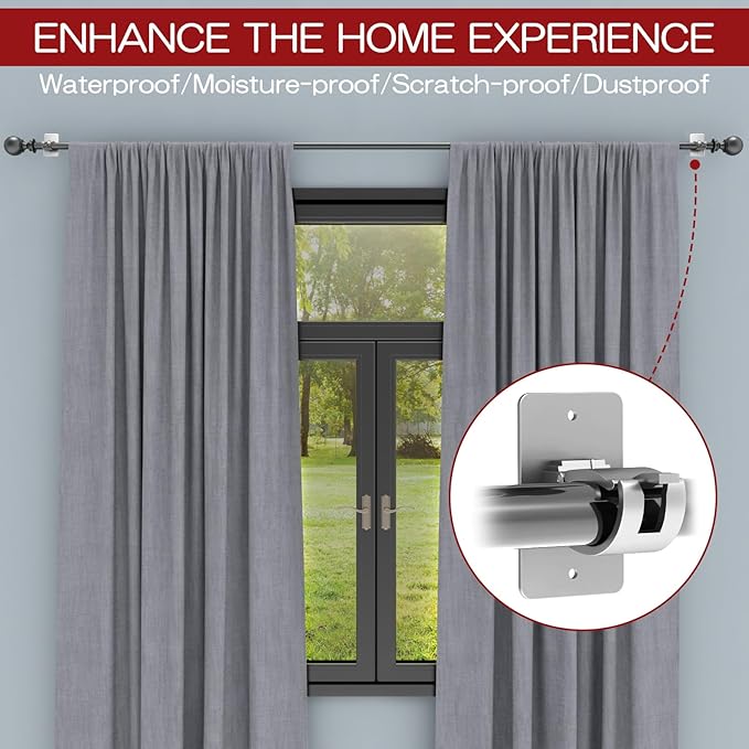 CIEMGNZOC 4PCS No Drill Curtain Brackets, Self-Adhesive Rods, Nail Free Adjustable Holders, Hooks for Rods Under 1.57 Inch (Silver)