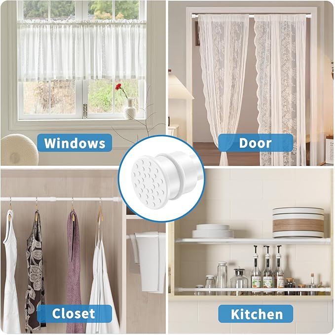 AIZESI 2 Pack Tension Curtain Rods for Windows 27 to 38 inch, Adjustable Expandable Pressure Spring Curtain Rods No Drilling, White Tension Rods for Bedroom Closet Door