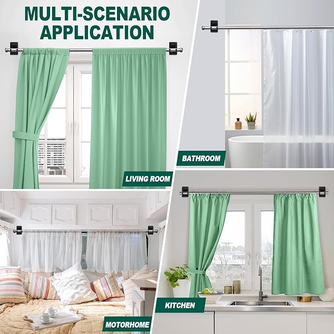 No Drill Curtain Rod Brackets, 8 PCS Self Adhesive Curtain Hooks 20lb, Peel and Stick Wall Hooks, Renter Friendly Upgrades for Apartment, Kitchen, Bathroom, Dorm, Living Room and RV