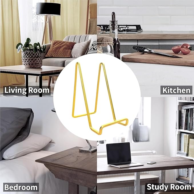3 Pack 3 inch Metal Plate Stands for Display, Plate Holder Pictures Frame Easel Display Stand, Tabletop Picture Stand, Iron Easels for Display Photo Frames, Plates, Vinyl Record,Book, Sign(Gold)