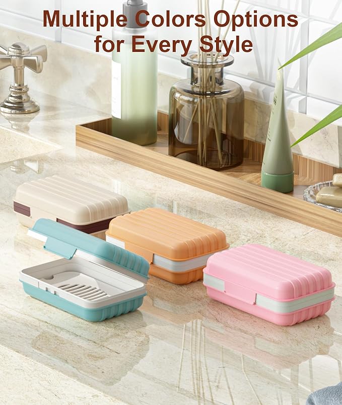 Quatish Leakproof Bar Soap Holder Dish with Lid for Shower, Portable Travel Soap Case Box for Gym, Camping, Hiking, Outdoor Use, Travel Size Toiletries Essentials, Keeps Soap Dry, Blue