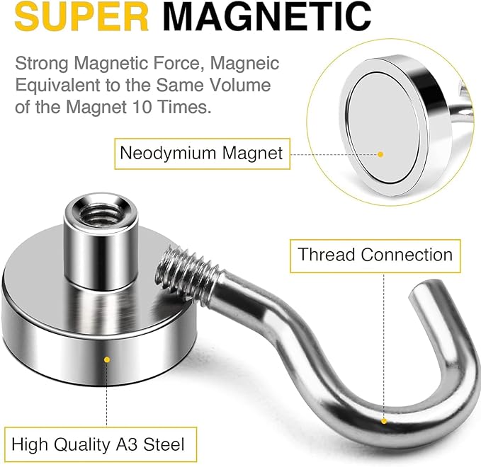 DIYMAG Magnetic Hooks, 30lbs+ Magnet Hook 2026 Cruise Cabin Ship Essentials Heavy Duty Strong Magnets Refrigerator Fridge Hanging for Classroom Beach Vacation Kitchen Grills Home 20 Pack (Silver)
