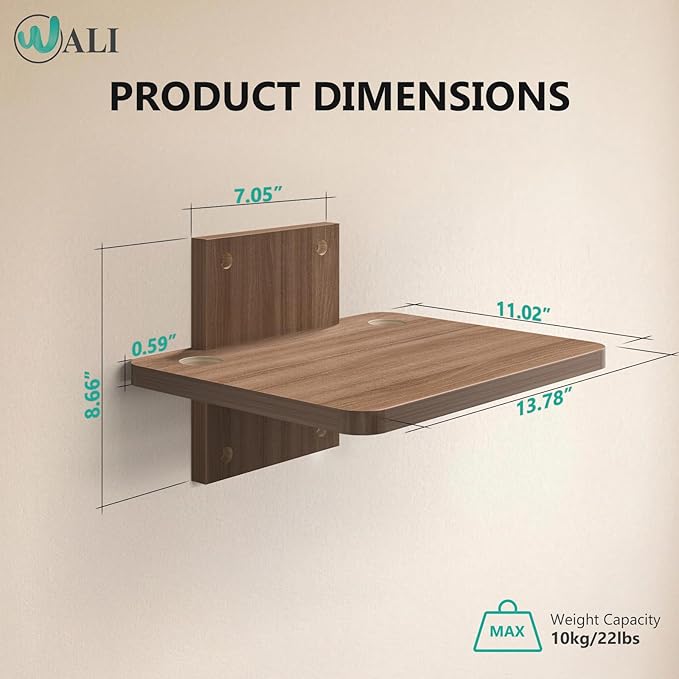 WALI Floating TV Shelf, 1 Tier Projector Shelf for DVD Players, Routers, Game Consoles, Cable Boxes, Living Room Decor Accessories, Wall Mount Shelves Holds Up to 22lbs (CS201N), 1-Shelf, Walnut Brown