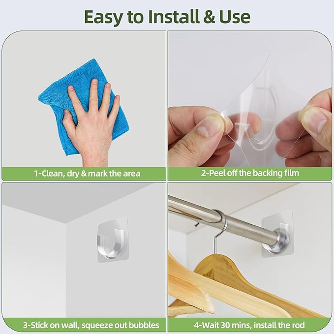 4 Pack Shower Curtain Rod Holder for Wall, Waterproof Shower Rod Holder with Strong Adhesive, Tension Curtain Rod Bracket No Drilling,Transparent(Rod Not Included)