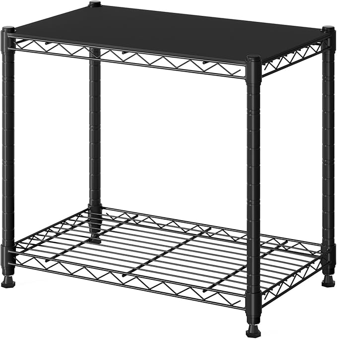 DUMOS 2-Tier Metal Wire Storage Shelves, Adjustable Standing Storage Rack Shelf, Heavy Duty Steel Shelving Unit Organizers for Kitchen Bathroom Pantry Garage, 23.3" W×13.4" D×22.1" H, Black
