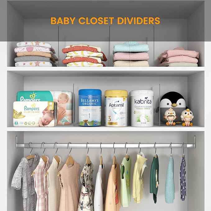 OKPOW Shelf Dividers for Closet Organization – Keep Sweaters & Purses Upright, Clear Acrylic Separators for Most Wood Shelves & Pantry, Damage-Free, Sturdy & Tall (10" x 12", 12 Pack)