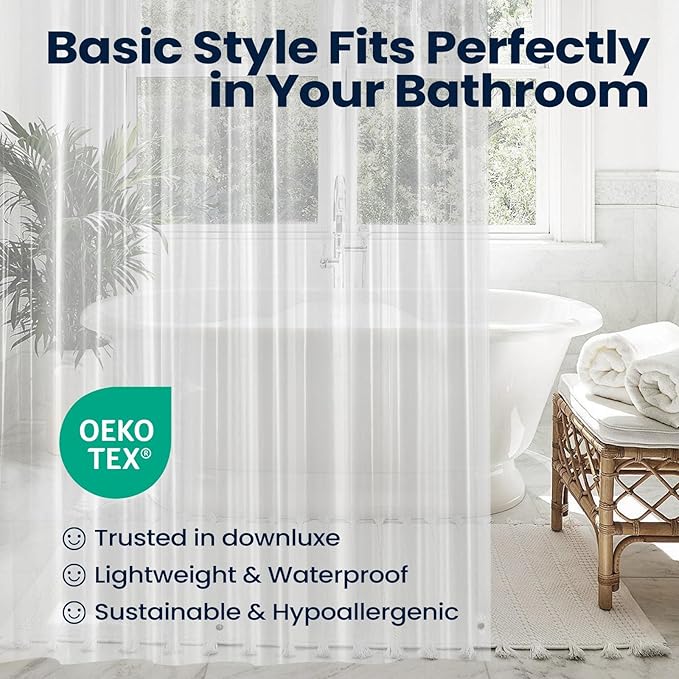 downluxe Set of 3 Clear Shower Curtain Liner, PEVA Lightweight Plastic Shower Liner with 3 Magnets, 72" x 72" Waterproof Bathroom Curtain