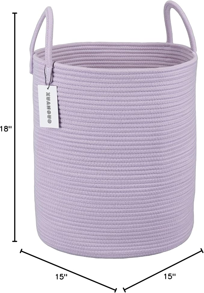 XUANGUO Rope Laundry Basket Hamper for Clothes Woven Storage Basket for Living Room Bedroom Boho Tall Rope Baskets for Blanket Toys Pillow Towels Baby Nursery Hamper Bin Large purple or lavender