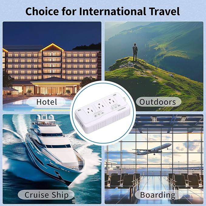 2000W Voltage Converter US to Europe for Hair Dryer, 220V to 110V Converter for European Travel with 3 AC 2 USBC 2 USBA Ports, European Travel Plug Adapter with Type C/G/I/L Plug (White)