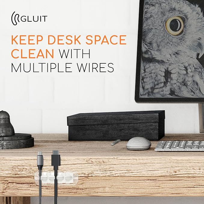 GLUIT Cord Organizer for Desk Cable Holder for Nightstand Charger Organizer Adhesive Desktop Wire Multislot Clips and Table Management Accessories Office Spaces Transparent 5 Pack, 15 Slots
