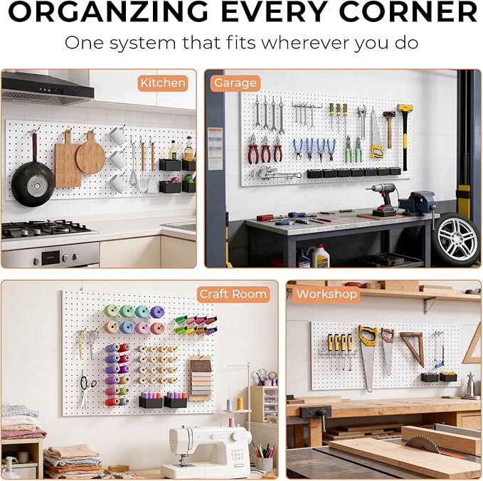 INCLY 320PCS Pegboard Accessories Organizer Kit, Peg Board Hooks Assortment with 20PCS Bins for Organizing Various Tools, Fit 1/8 or 1/4 inch Pegboard for Garage Wall Hanging & Storage
