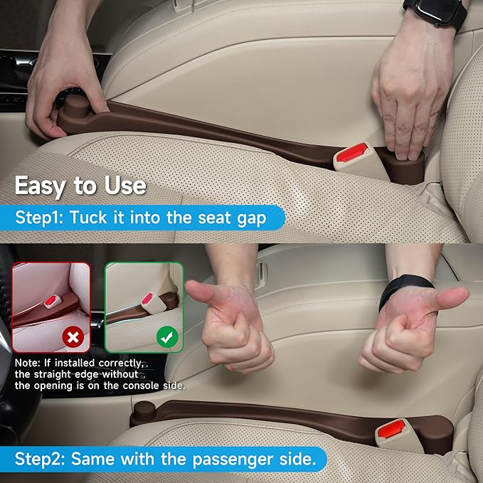 Car Seat Gap Filler Set of 2, 3IN1 Seat Side Gap Filler Plug with Storage Slot & Hook Function, Soft Foam Universal Fit Car SUV Truck Fill Gap Between Seats Console Organizer(Narrow Dark brown)