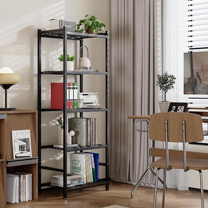 Storage Shelves, 5-Tier Metal Shelving Unit with Adjustable Feet, Compact Shelf Organizer for Garage, Kitchen, Pantry and Closet Organization,17.7" x 11.8" x 56.3", Black