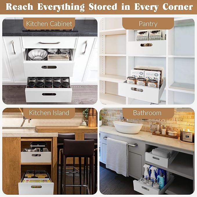 1 Pack | 21" Deep Pull Out Cabinet Organizer Adhesive, 10-Inch Wide Sturdy Carbon Steel Roll-Out Drawers for Face Frame or Frameless Cabinets,Slide-Out Shelves for Pantry.