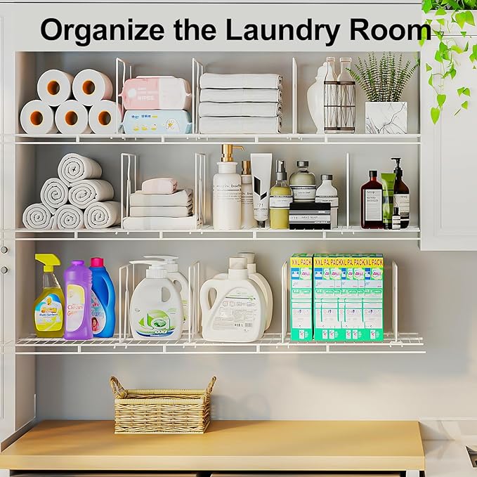 Wire Shelf Dividers for Closet: Tall 16 Pack 12-Inch Deep Adjustable Organizer for Shelves,Metal Rack Separator for Clothes, Purses & Bags,No Tool