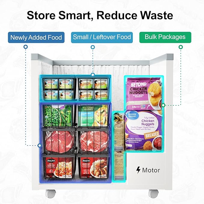iSPECLE Freezer Organizer Bins - Fits 7 Cu.Ft Chest Freezer, 4 Pack Stackable Wire Baskets(14.7" Length), Heavy Duty Coated Deep Freezer Organizer, Rust Resistant for Frozen Food Sorting, Black