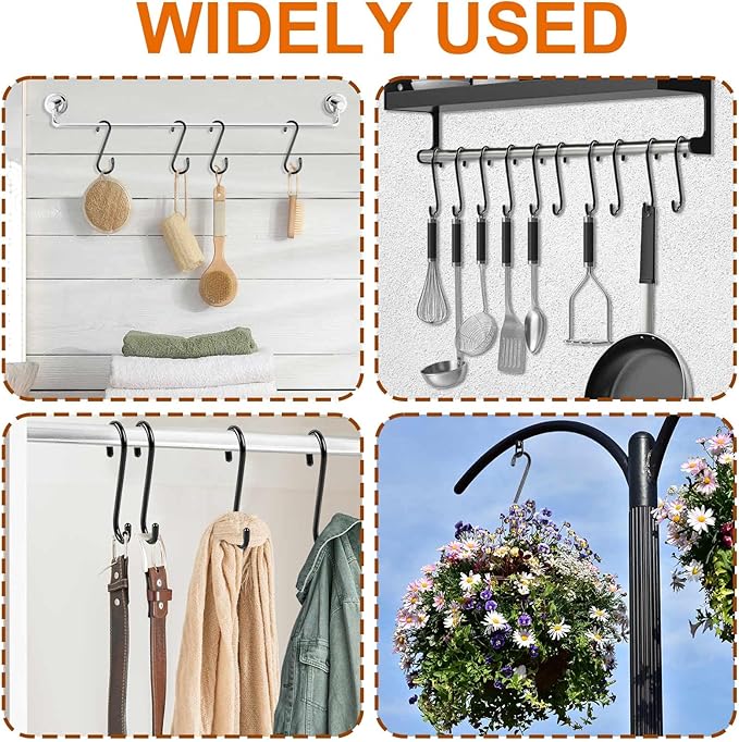 KEYBOO 20 Pack 6 Inch Vinyl Coated Black S Hook, Large S Hook for Hanging Heavy Duty, Non Slip S Shaped Closet Hooks, Metal S Hooks for Hanging Jeans, Potting Trays, Clothes, Bags, Plants