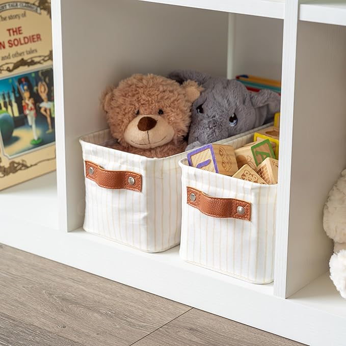 OrganiHaus Narrow Fabric Storage Baskets 2 Pack, Narrow Storage Bins for Shelves, Closet Storage Bins for Pantry Entryway Bathroom, Cloth Canvas Basket, White/Brown