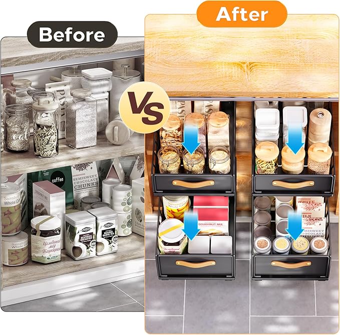 Pull out Cabinet Organizer Fixed with Adhesive Nano Film,Heavy Duty Slide out Pantry Shelves Drawer Storage,Sliding Mesh Cabinet Basket with Handle for Kitchen, Bathroom,Home, 9.8"WX 15.7"D X 6.2"H