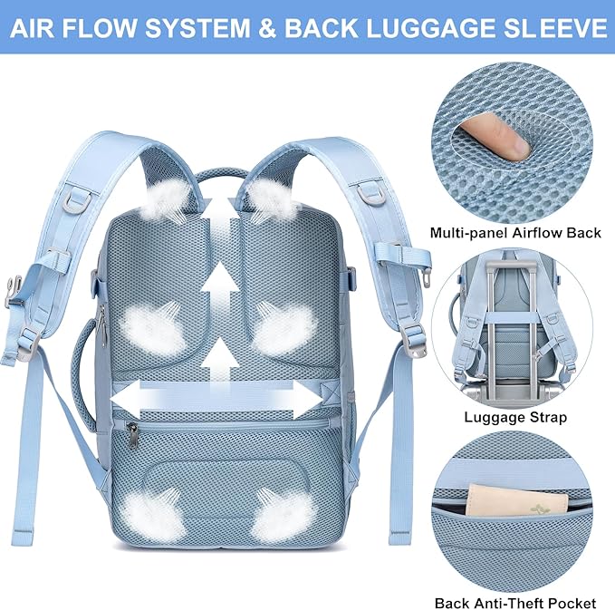 EZUOLA Travel Backpack for Men Women,Carry On Backpack Airline Approved,Backpack for College Essentials with 15.6inch Laptop Compartment, Lightweight Work Back pack for Weekend Business,Gifts Blue