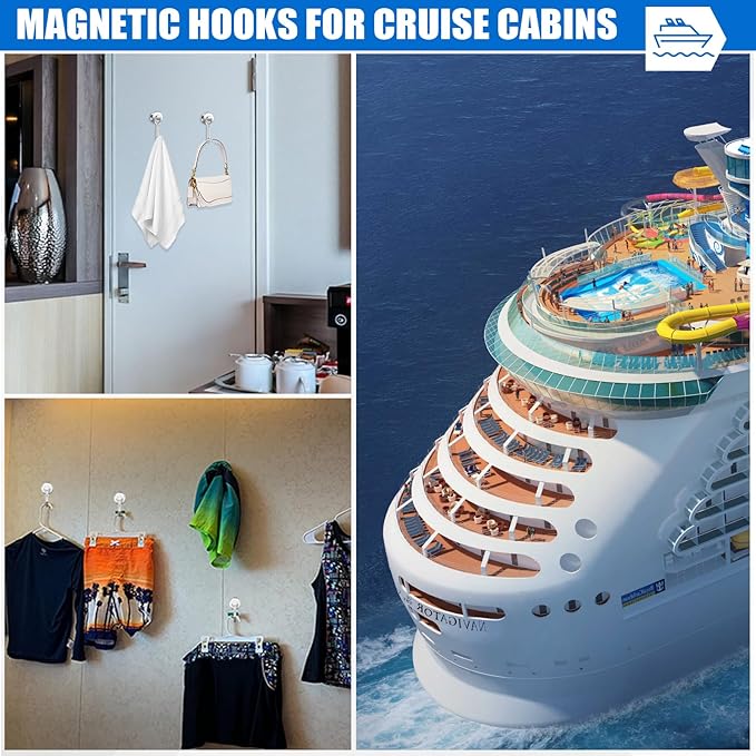 LOVIMAG Hooks, 40lbs+ Magnetic Magnet Hook 2026 Cruise Cabin Ship Essentials Heavy Duty Strong Refrigerator Fridge Hanging for Classroom Beach Vacation Kitchen Grills Home Mug Hanger (6 Pack), Silver