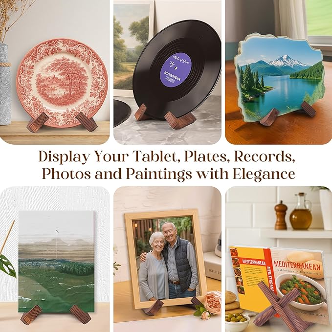XKDOUS 6.5 Inch Thicken Plate Stand for Displaying Wooden Cook Book Stand for Kitchen Decorative Plate Display Stand Picture Frame Holder for Book, Plate, Photo, Table Top Easels
