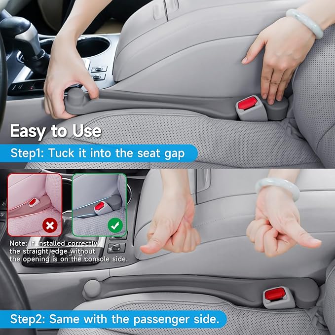Car Seat Gap Filler Set of 2, 3IN1 Seat Side Gap Filler Plug with Storage Slot & Hook Function, Soft Foam Universal Fit Car SUV Truck Fill Gap Between Seats Console Organizer(Standard Carbon Gray)