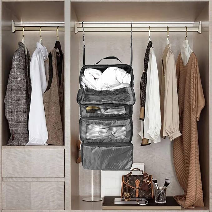 Olosar Suitcase Organizer, Travel Luggage Organizer Portable Hanging Travel Shelves Collapsible Hanging Packing Cubes for Carry on Suitcase