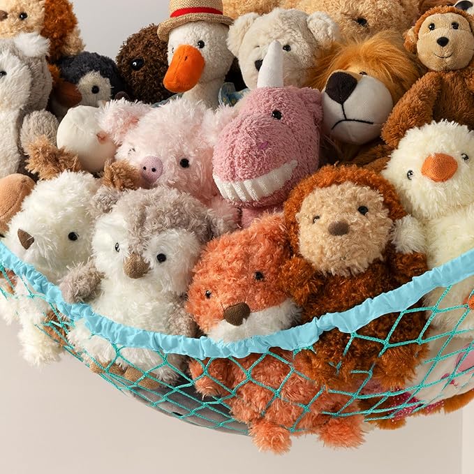 Stuffed Animal Storage Hammock Net Corner - Large Toy Hammock Net for Stuffed Animals Room Decor - Cute Stuff Animal Organizer Holder for Plush Plushie - Kids Baby Nursery Wall Bedroom Home Decor