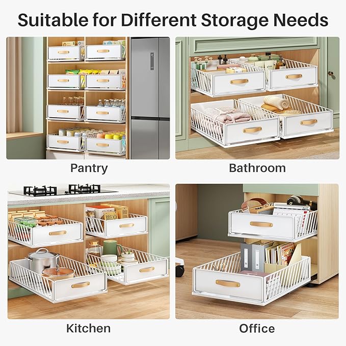 Pull out Cabinet Organizer Fixed with Adhesive Nano Film,Heavy Duty Slide out Pantry Shelves Drawer Storage,Sliding Mesh Cabinet Basket with Handle for Kitchen, Bathroom,Home, 13.8"W X 21"D X6.2"H
