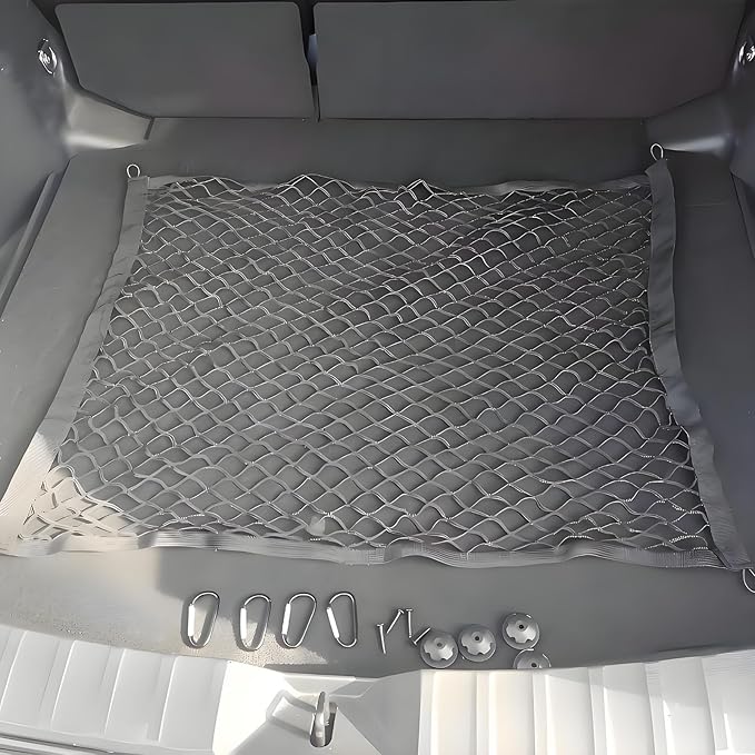 BAILALIBO Cargo Net Stretchable, Adjustable Elastic Trunk Mesh Nets with Metal Hook Universal for SUV, Trucks, Car Exterior Accessories for Secure Storage (32x24 inch)