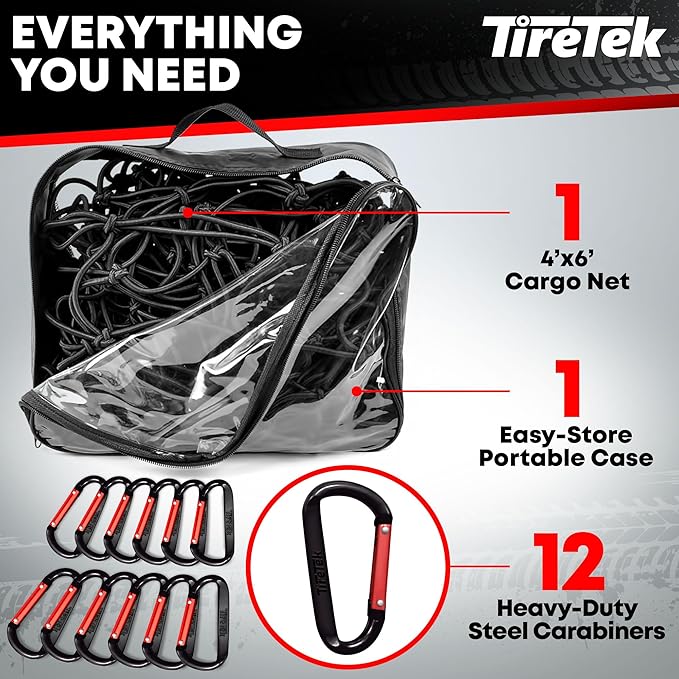 Cargo Net for Pickup Truck Bed (4'x6' Stretches to 8'x12') Double Thick Heavy Duty Truck Bed Net for Dad & Husband - 12 Metal Carabiners, Bungee Mesh Accessory with Strap Hooks