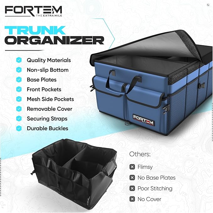 FORTEM Trunk Organizer For SUV Car Trunk Organizer, Foldable Storage, Car Accessories for Women Men, Collapsible Bag, 600D Oxford, Non Slip Bottom, Straps, Soft Cover (50L)