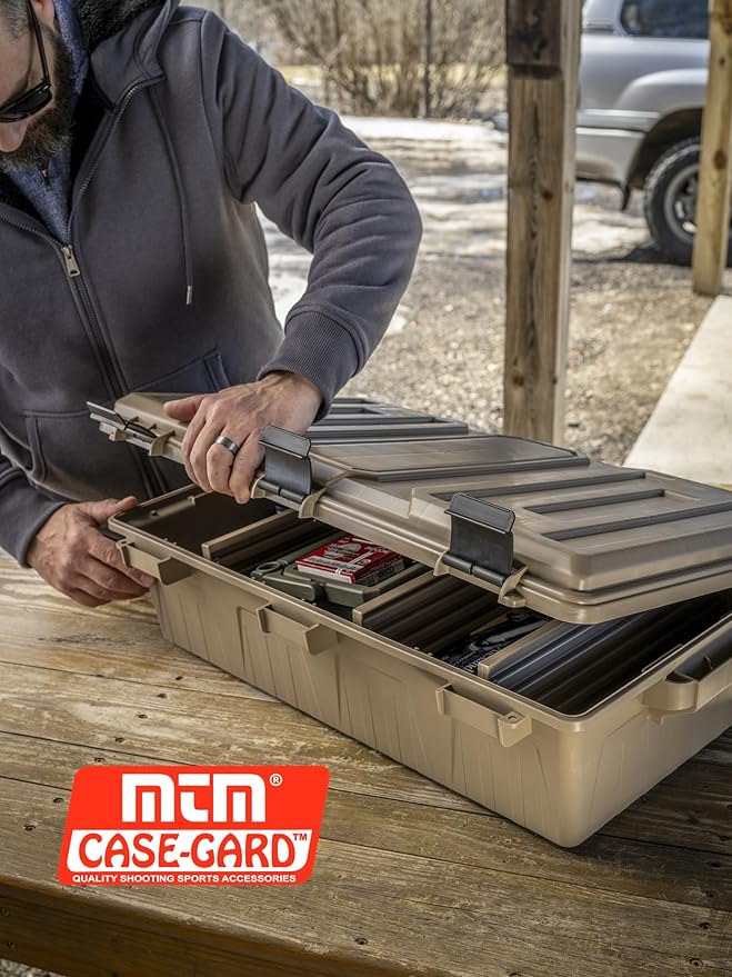 MTM ACDC50, Divided Ammo Crate Utility Box, Water Resistant, Ammo Storage Box, Lockable Storage Keeping Ammo Safe, Survival or Hunting gear, Made in USA, Dark Earth