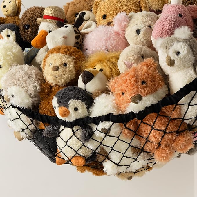 Stuffed Animal Storage Hammock Net Corner - Large Toy Hammock Net for Stuffed Animals Room Decor - Cute Stuff Animal Organizer Holder for Plush Plushie - Kids Baby Nursery Wall Bedroom Home Decor