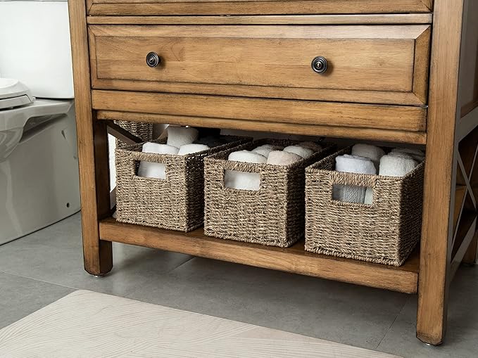 StorageWorks Wicker Storage Basket for Organizing, Medium Seagrass Storage Baskets with Built-in Handles for Pantry, Shelves,2-Pack