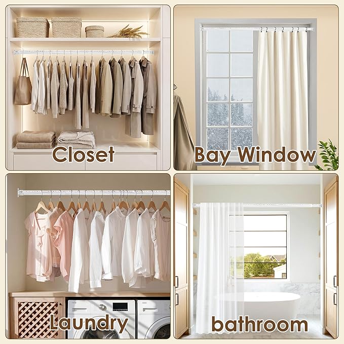 Closet Rod 17-75 Inches,1.3 Inch Diameter Heavy-Duty Adjustable Closet Rods for Hanging Clothes Closet Hanging Rod Metal Closet Poles for Wardrobes Laundry RV Bathroom(White Wood Grain Finish)