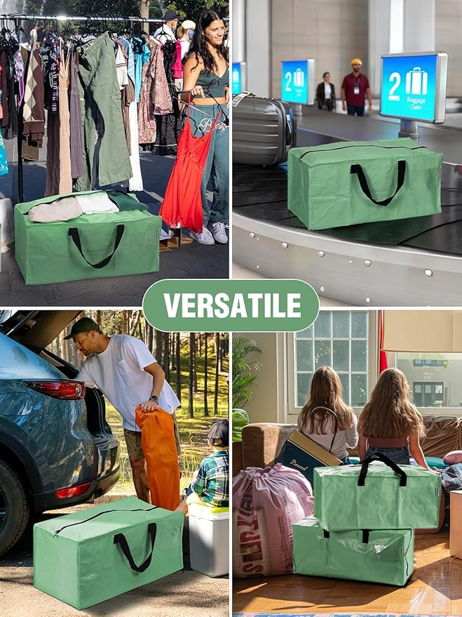 WORKPRO 8 Pack Extra Large Moving Bags with Zippers & Carrying Handles Backpack Straps, Heavy-Duty Storage Tote for Space Saving & Storage, Alternative to Moving Box (Green)