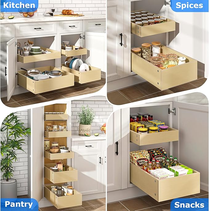 WelFurGeer Soft Close Pull Out Cabinet Organizer, 17" W x 22" D Heavy-Duty Plywood Pull-Out Cabinet Drawer, Cabinets Roll Out Drawers, Durable Pullout Drawers for Home & Kitchen Organization