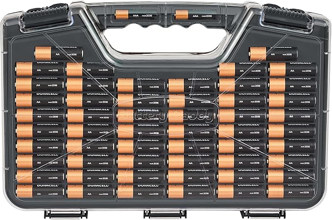 Battery Daddy Storage & Organizer Case w/Tester, Stores & Protects Up to 180 Batteries, Double-Sided, Clear Locking Lid, Secure Latches & Portable Carrying Handle - Charcoal (Batteries Not Included)