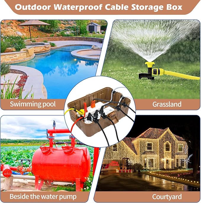 Hrensaw Large Outdoor Electrical Box(12.5x8.5x5inch),IP54 Waterproof Outdoor Outlet Covers,Weatherproof Extension Cord Covers Protect Outlet,Plug,Timer,Power Strip,Holiday Light,Brown