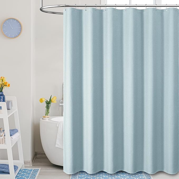 Dynamene Long Fabric Shower Curtain - 78 inch Long Waffle Weave Weighted Cloth Shower Curtains for Bathroom, Neutral Heavy Duty Hotel Spa Luxury Bath Curtain Set with 12 Plastic Hooks,72x78, Fog Blue