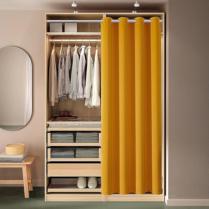 ChrisDowa Blackout Curtains 36 Inches Long for Living Room, Grommet Thermal Insulated Room Darkening Curtains for Bedroom (1 Panel Set, Mustard Yellow, 42W x 36L)