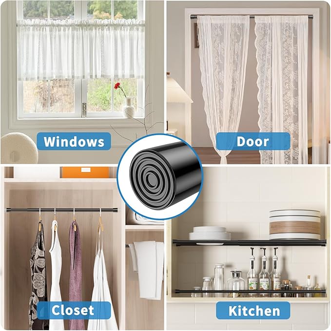 AIZESI 2 Pack Tension Rods for Windows 26.5 to 36 inch, Adjustable Expandable Pressure Spring Curtain Rods No Drilling, Black Curtain Rods for Doorway Closet Door