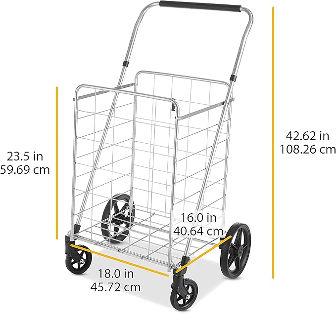 Whitmor Utility Cart with Adjustable Height Handle-Silver/Black