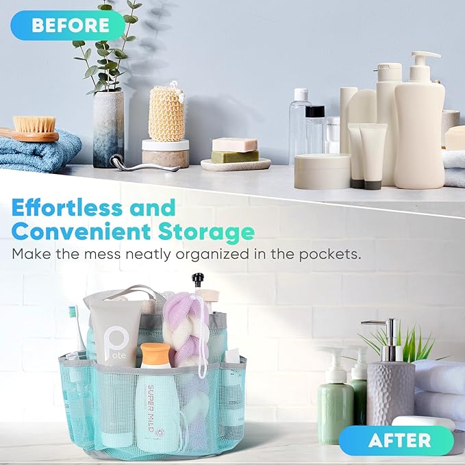 EUDELE 2 Pack Mesh Shower Caddy Portable for College Dorm Room Essentials, Shower Caddy Dorm with 8-Pocket Large Capacity,Shower Bag for Beach,Swimming,Gym