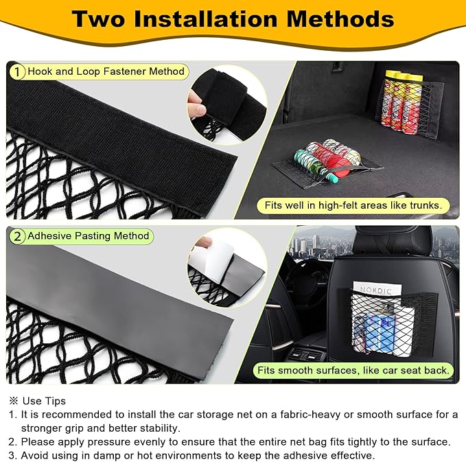 PIFOOG 4Pcs Car Net Pocket Elastic Small Mesh Cargo Storage Nets Bag Organizer Wall Sticker Pouch Netting Universal for Vehicle SUV Trunk Seat RV Camper