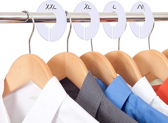 Vantasii 30 Pack White Round Clothing Size Closet Rack Dividers Hangers with 1 Bonus Marker (Outer 3.5”, Inner 1.38” in Diameter)